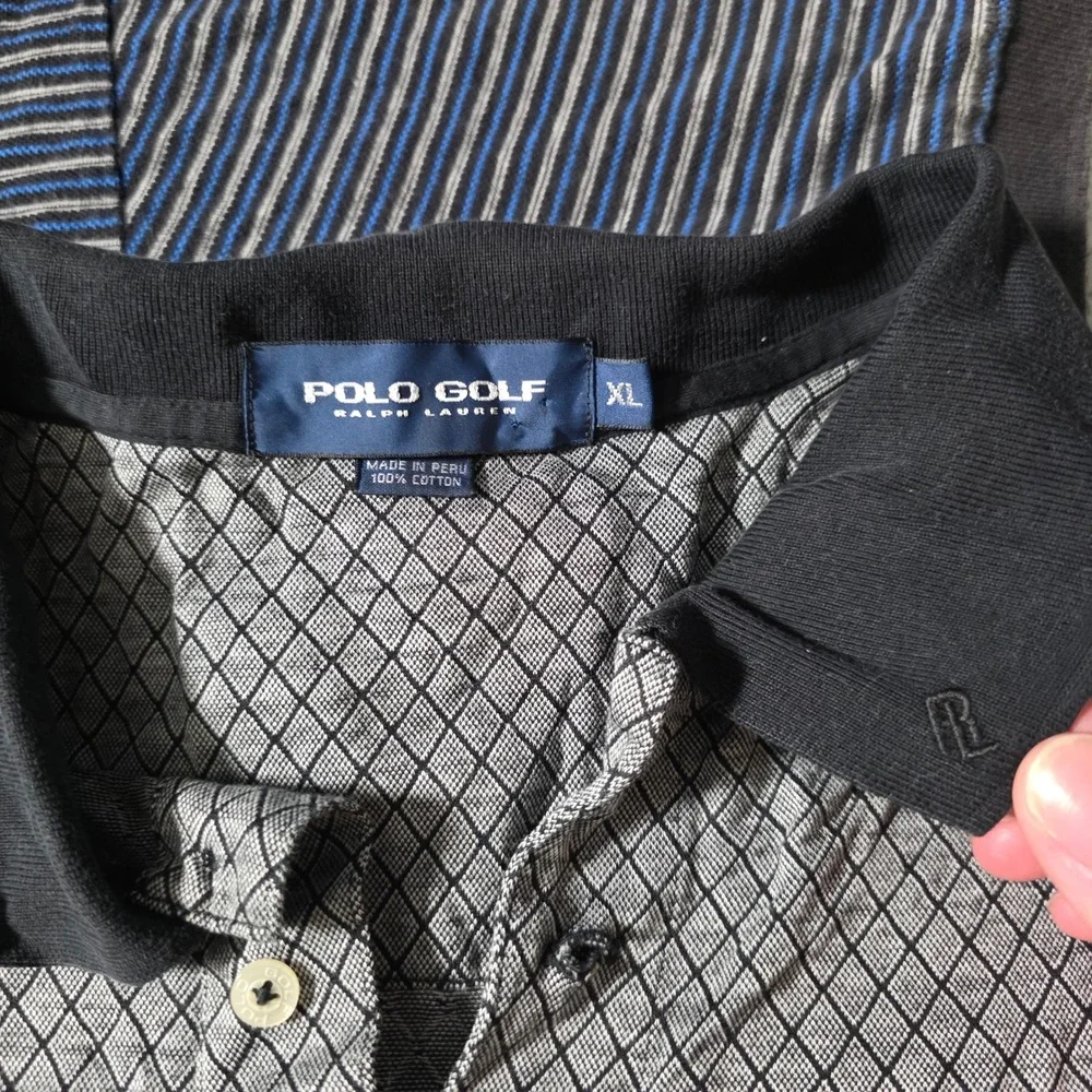 Ralph Lauren Mens XL Polo Shirts Bundle Blue Striped Grey Diamond 2pc